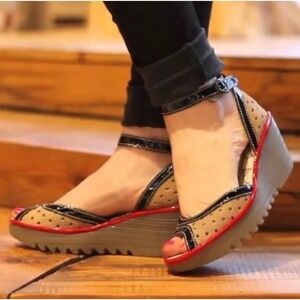 Fly London Womens Leather Peep Toe Wedge Sandals Boho Retro Urban Chic EU39